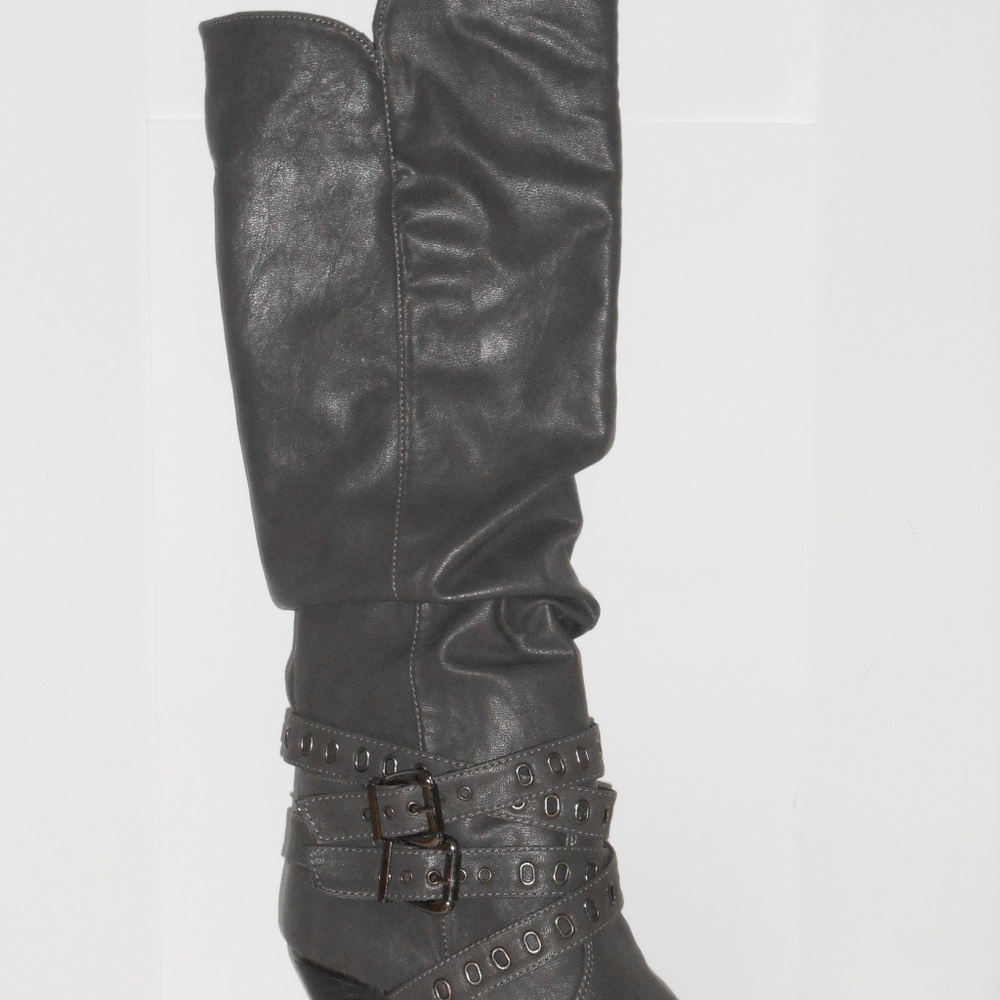 Grey knee high boot